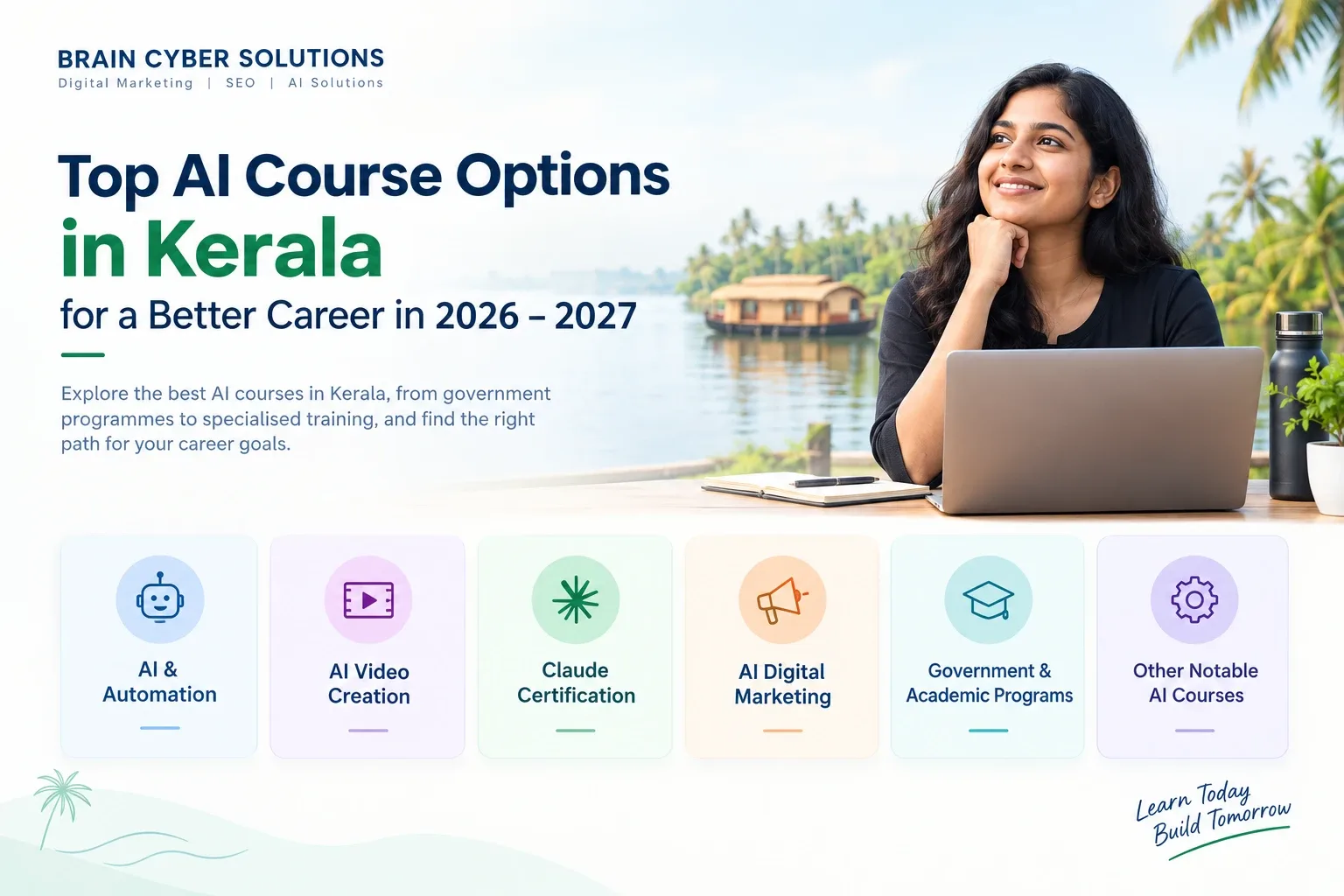 Top AI course options in Kerala for a better career in 2026-2027: AI and automation, AI video creation, Claude certification, AI digital marketing, government and academic programmes